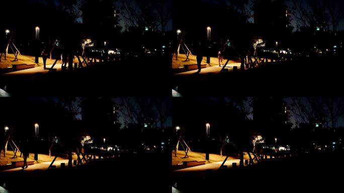 0002_V城市公园夜晚步道行人