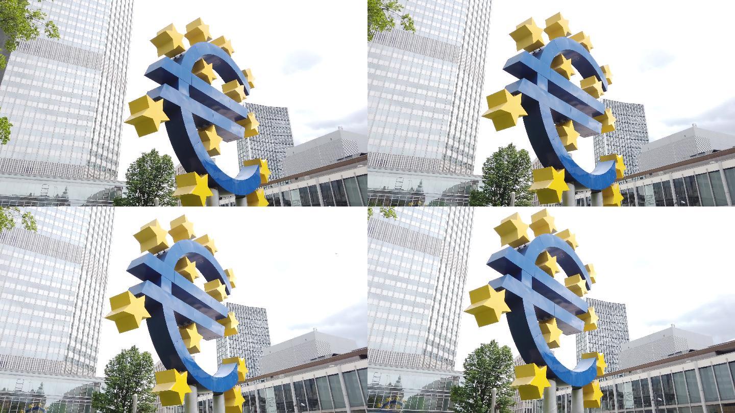 欧洲央行总部前的欧元标志雕塑