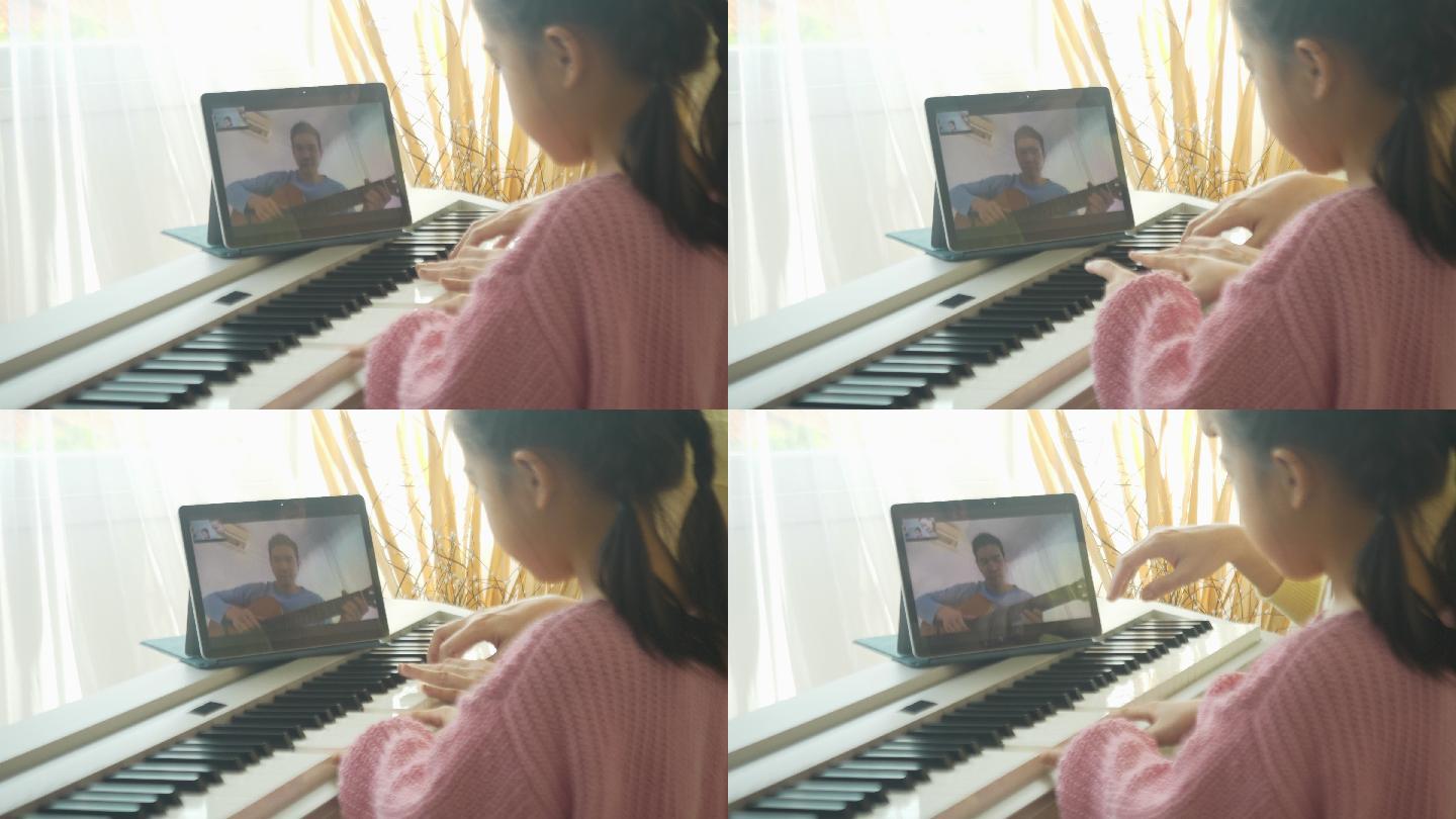 女儿练习钢琴实拍场景视频
