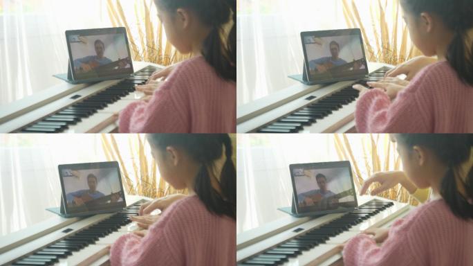 女儿练习钢琴实拍场景视频