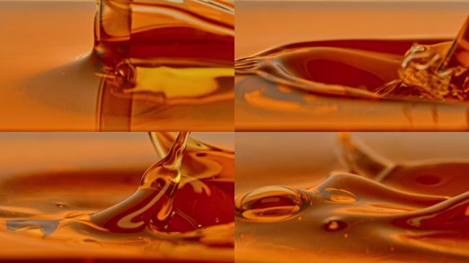 倒油并产生涟漪升格慢镜头油脂花生油菜籽油