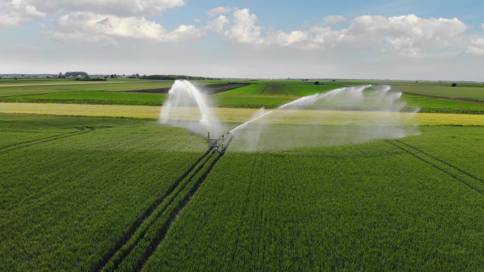 麦田灌溉浇地洒水喷水农庄