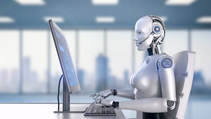 女机器人在工作AI未来主义智慧科技5G应