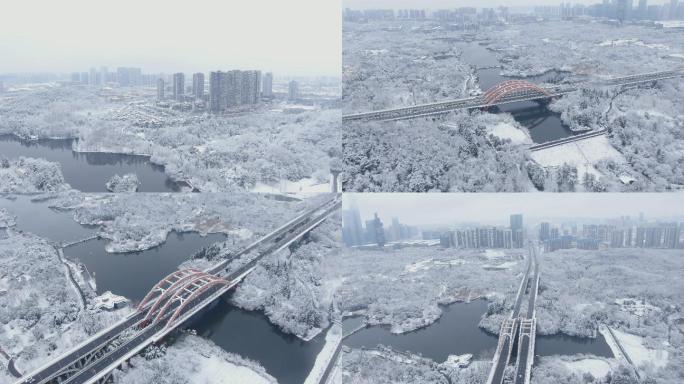 航拍贵州贵阳观山湖彩虹桥雪景