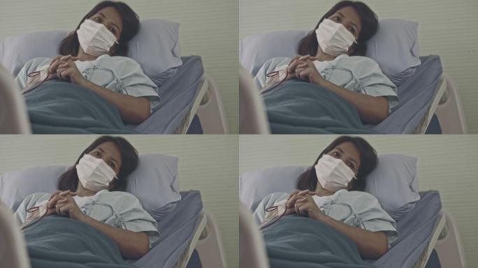 病床上的女人隔离病房病床病痛折磨疫情