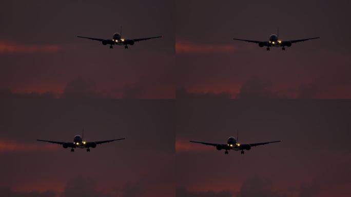 日落后，飞机在海面上空降落