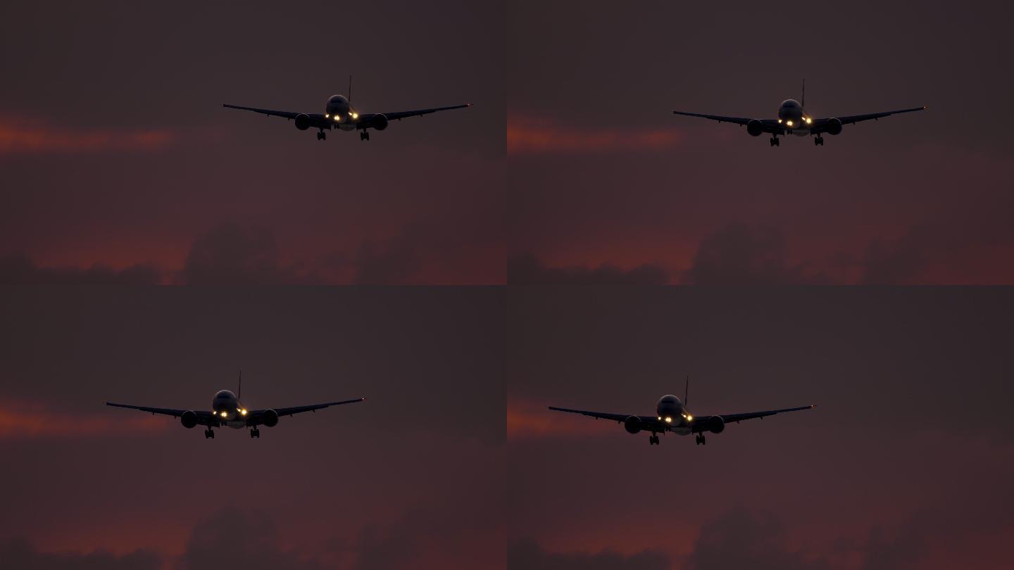 日落后，飞机在海面上空降落