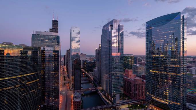 芝加哥城市景观城市建筑快速发展航拍延时国