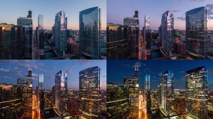 芝加哥城市景观城市建筑快速发展航拍延时国