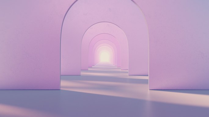 一条由粉红色圆形拱门组成的隧道