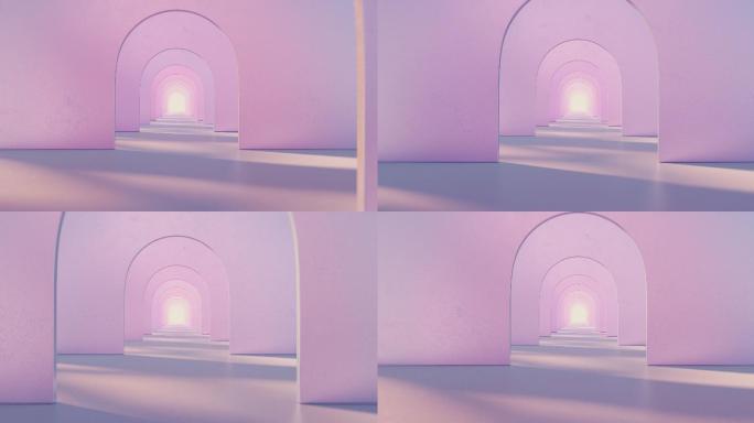 一条由粉红色圆形拱门组成的隧道