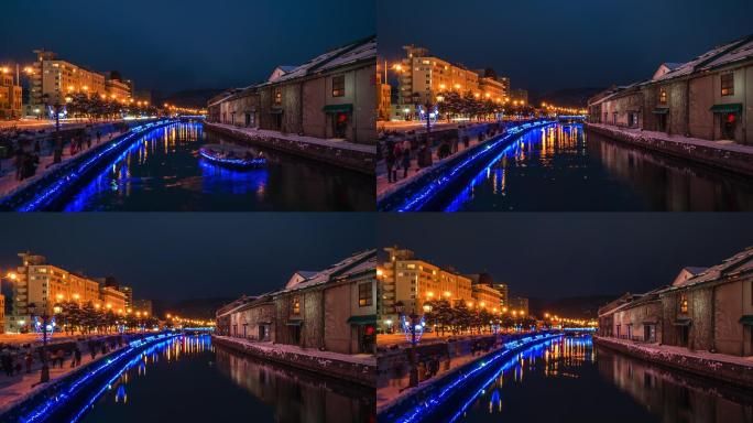 冬季黄昏时分的小樽运河