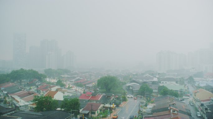 马来西亚吉隆坡濛濛细雨中吉隆坡雨天小雨淅