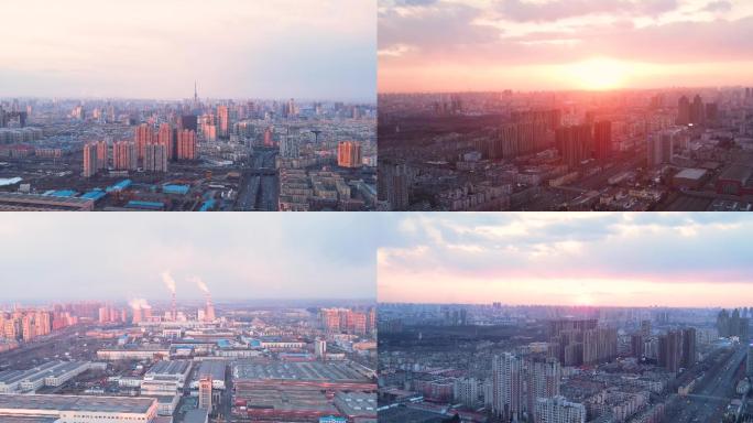 【4K航拍】哈尔滨城市冬季日出日落夕阳