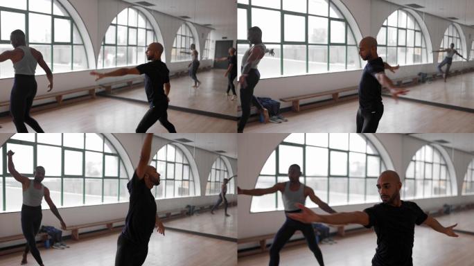 两名男芭蕾舞演员外国人练舞慢动作升格镜头