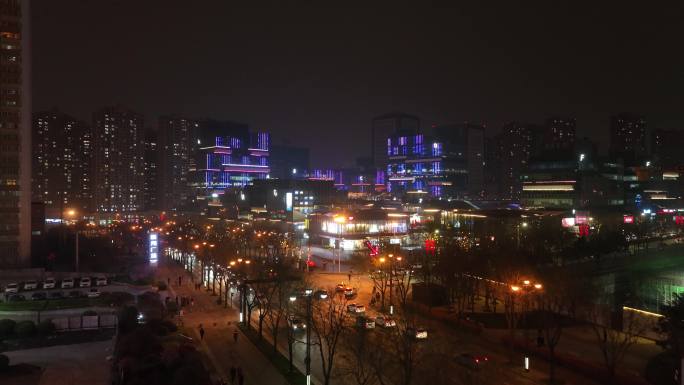 西安疫情曲江商圈万科地产创意谷航拍夜景