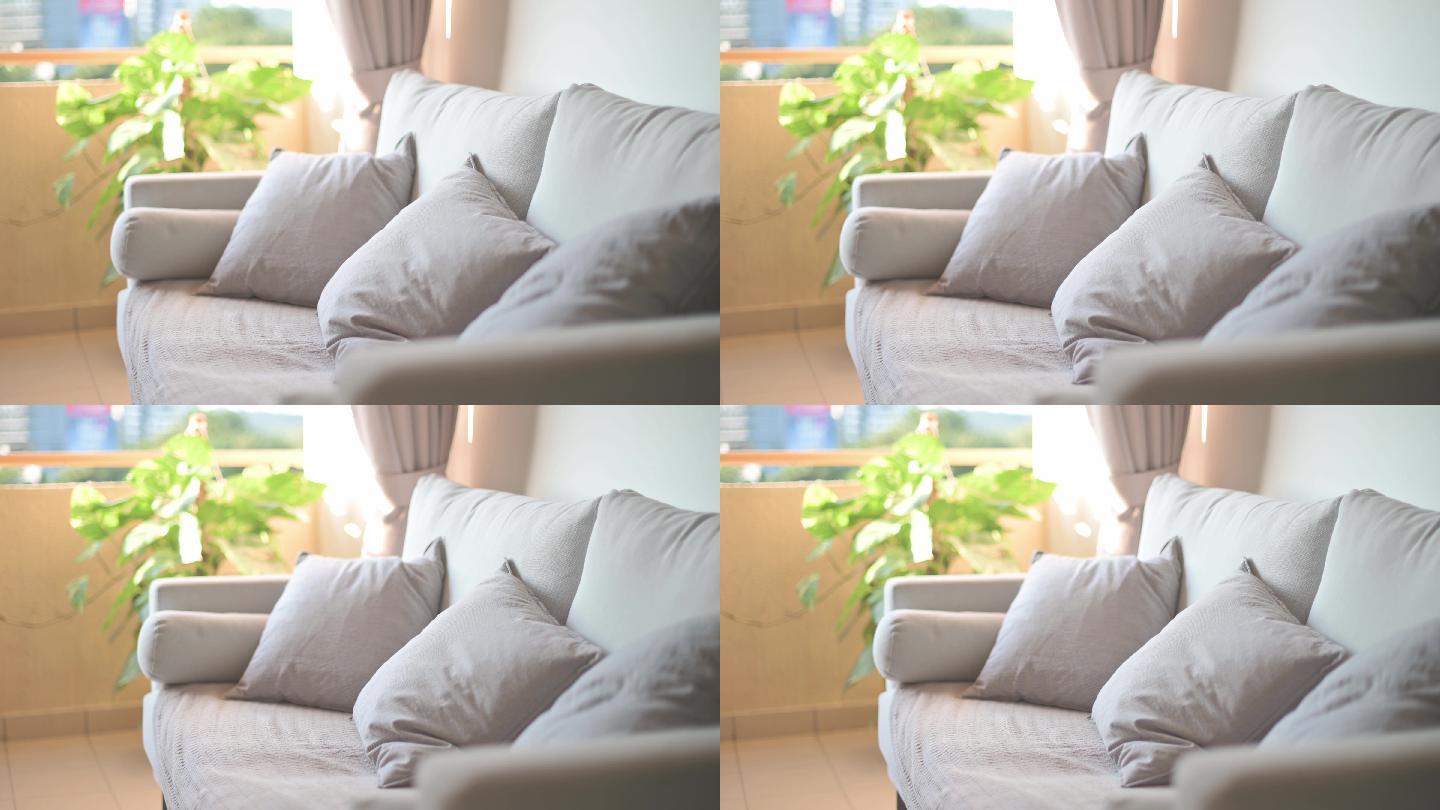 客厅的沙发和靠垫舒适摆放装修现代风格视频