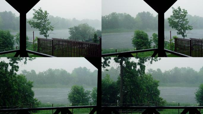 在一个下雨的夏天，从阳台可以看到河流