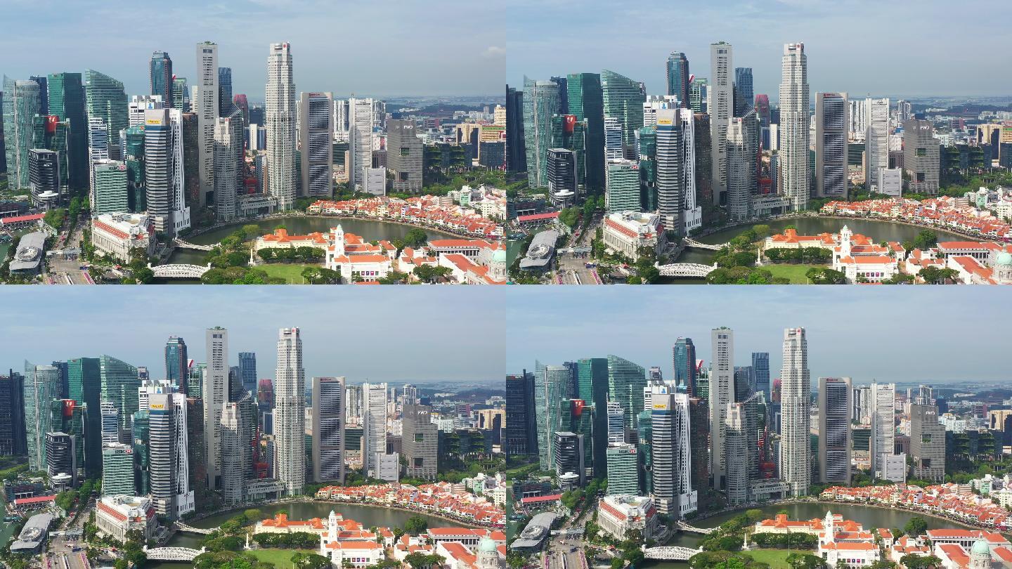 白天新加坡市中心的空中场景
