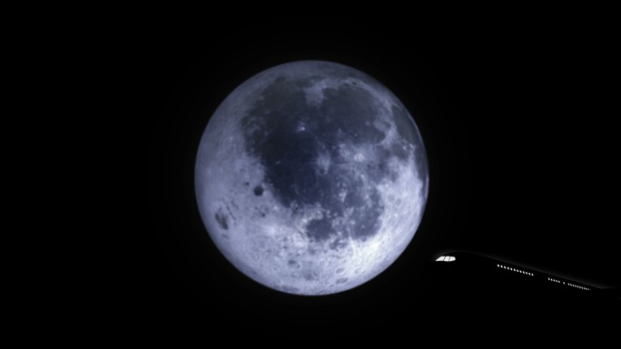 飞机掠过超级月球的轮廓