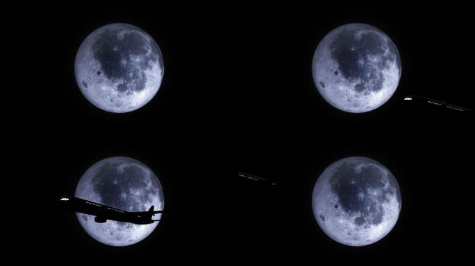 飞机掠过超级月球的轮廓