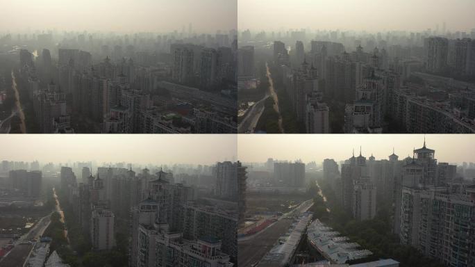 4K原素材-航拍薄雾中浦东新区城市全景