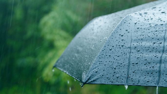 雨点落在雨伞上水滴落下概念镜头水资源淡水