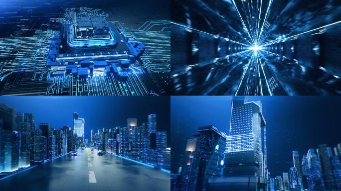 蓝色科技城市穿梭科技芯片地球