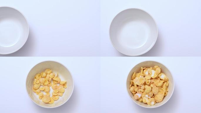 碗、玉米片和牛奶美食美味营养健康饮食