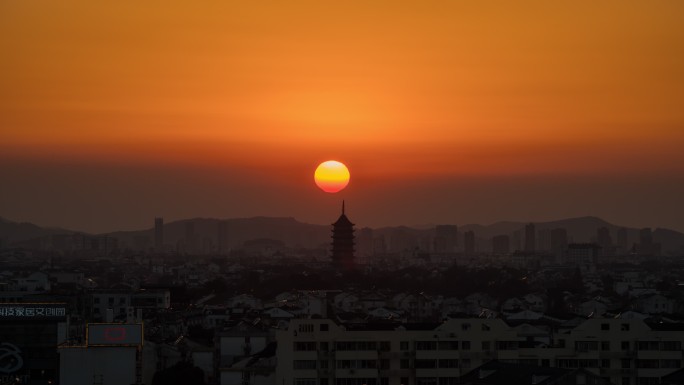 苏州北寺塔日落悬日延时