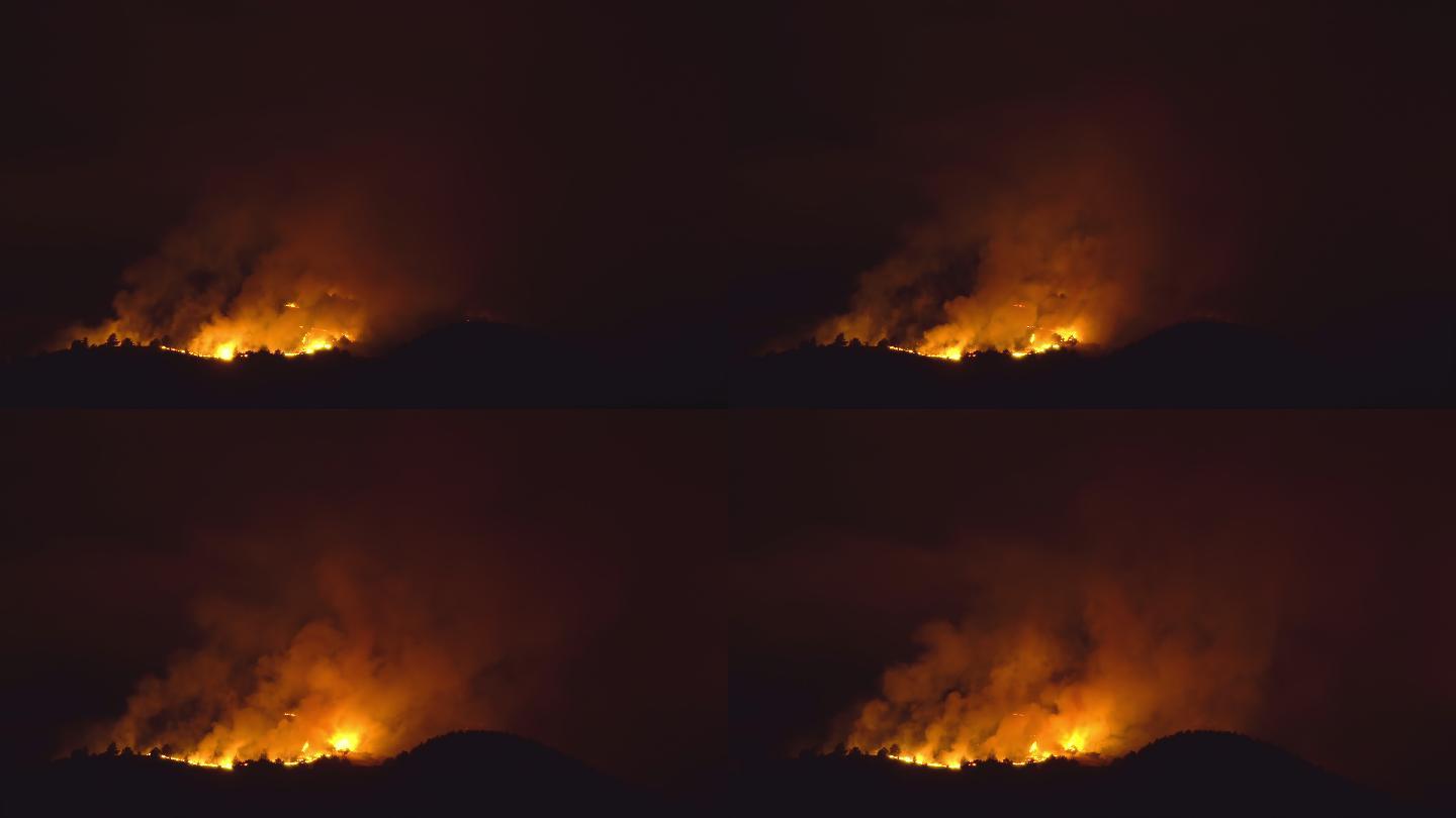 森林之火夜间在山顶燃烧