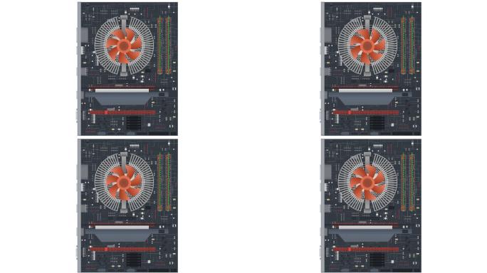 主板。计算机电子元件动画。