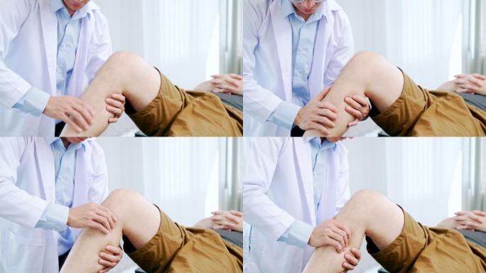 医生与患者进行膝关节治疗