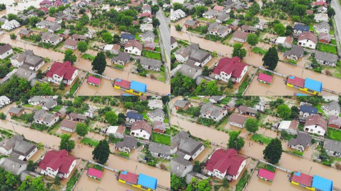 被淹没的城市水灾灾难航拍