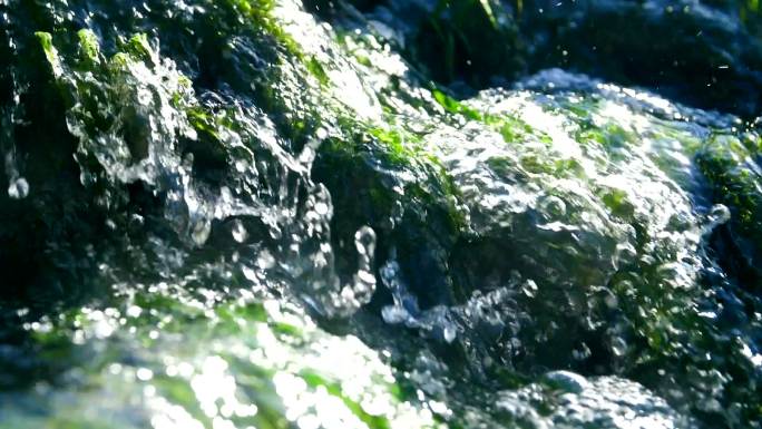 溪水下落水流水花山间泉水绿色绿水