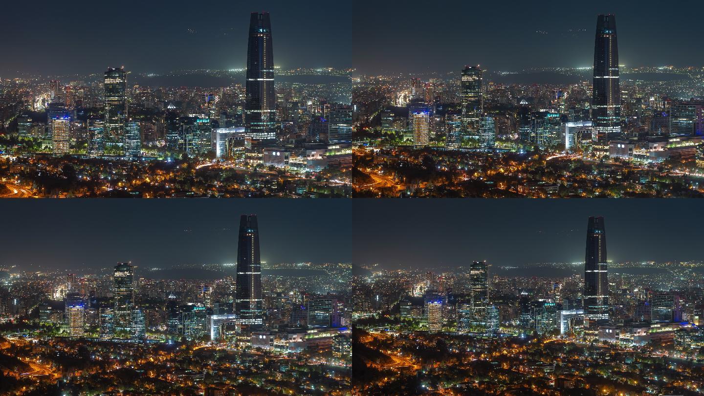 智利圣地亚哥繁荣繁华灯火璀璨现代都市