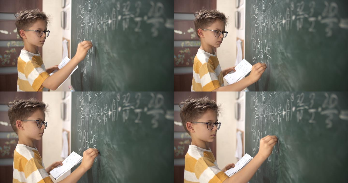 小学数学黑板孩子男孩高数