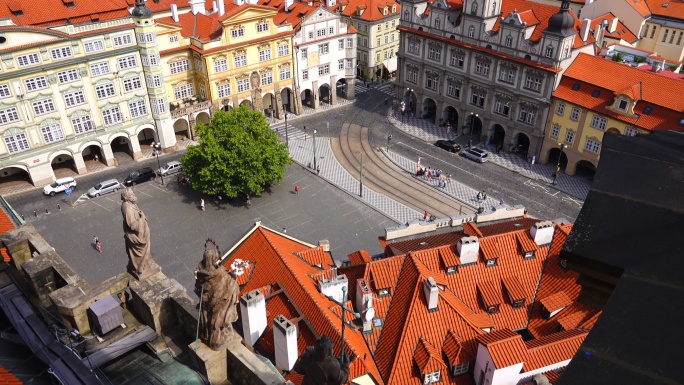 布拉格古城景观城市延时航拍布拉格广场航拍