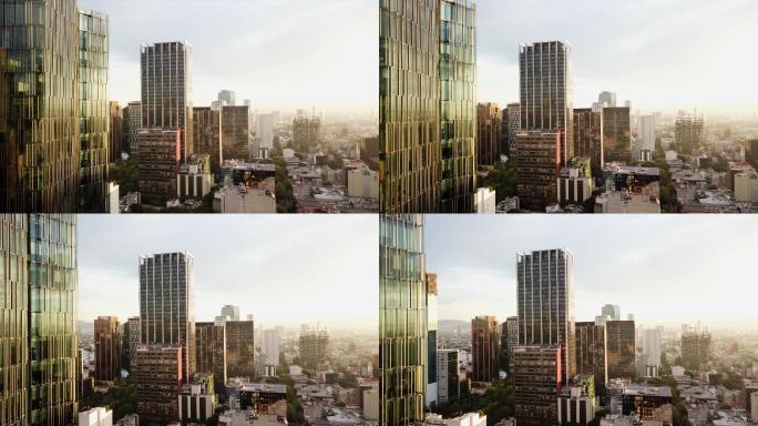 墨西哥城天际线城市建筑快速发展航拍延时国