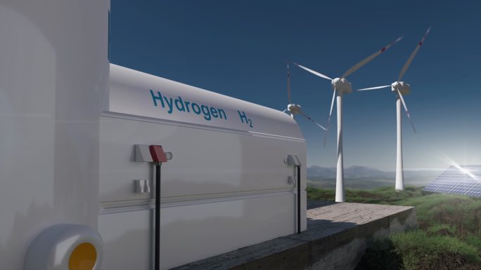 氢可再生能源生产风力发电大风车新能源工业
