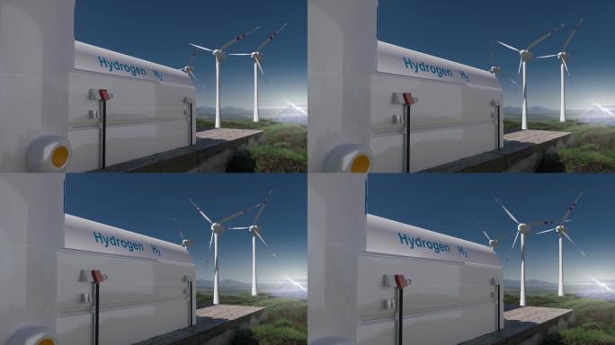 氢可再生能源生产风力发电大风车新能源工业