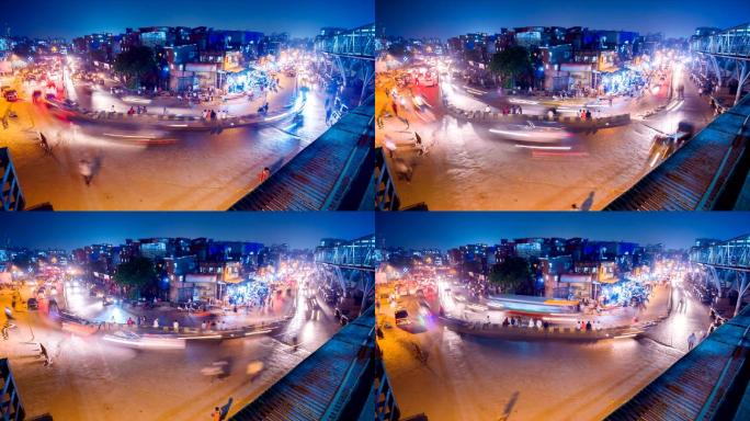 孟买中心街道延时视频夜晚车流