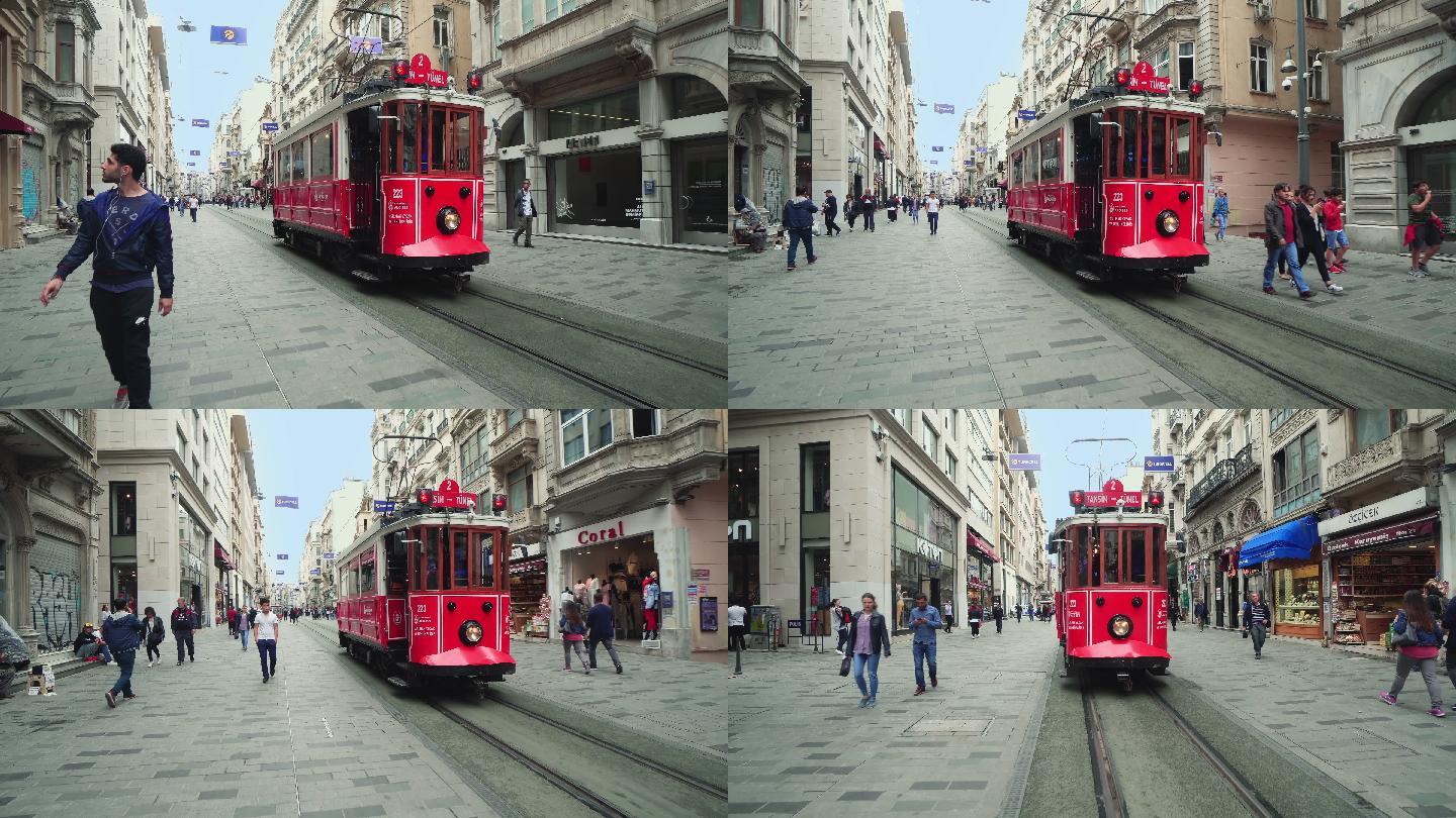 伊斯提克拉尔街的塔克西姆传统红色电车