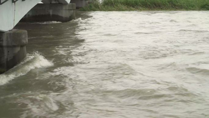 大雨后的河流水位暴涨防洪雨季水利安全