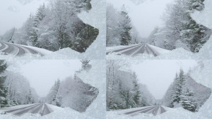 雪景雪天开车恶劣天气大雪路面