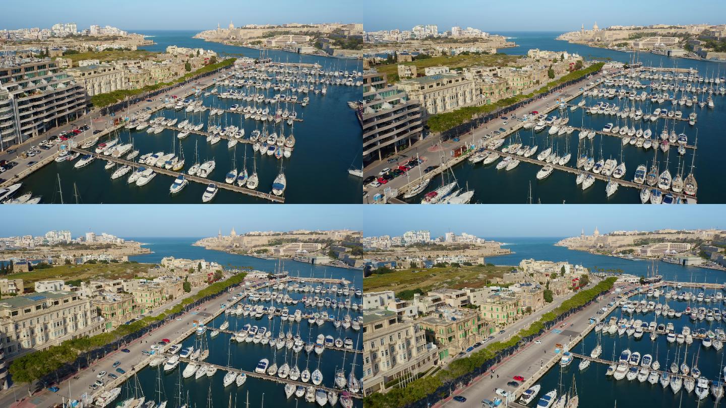 马耳他岛码头游轮航拍停靠靠岸停泊城市