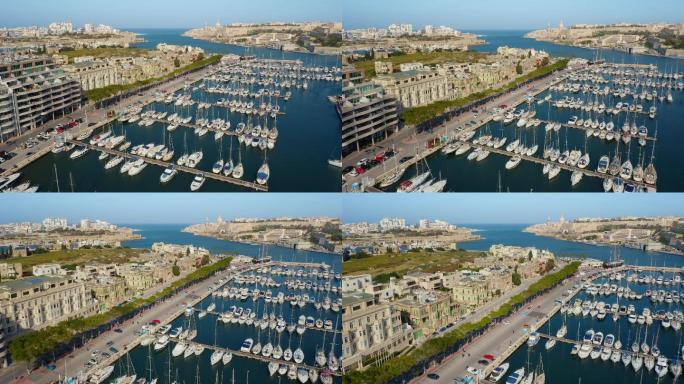 马耳他岛码头游轮航拍停靠靠岸停泊城市