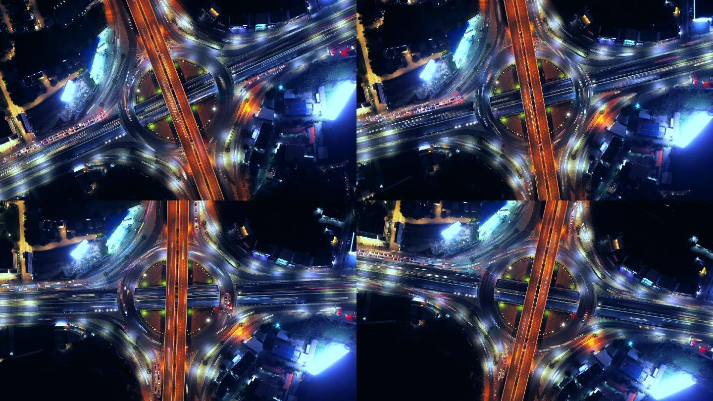 环形道路延时拍摄城市夜景宣传车流量延时