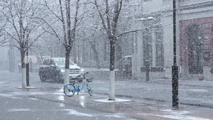 【4K升格】天津下雪 城市雪景 人文街景