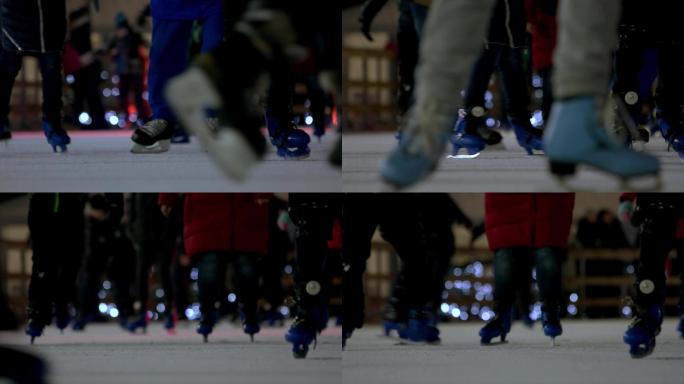 滑冰脚的近景灯光效果夜晚手电筒